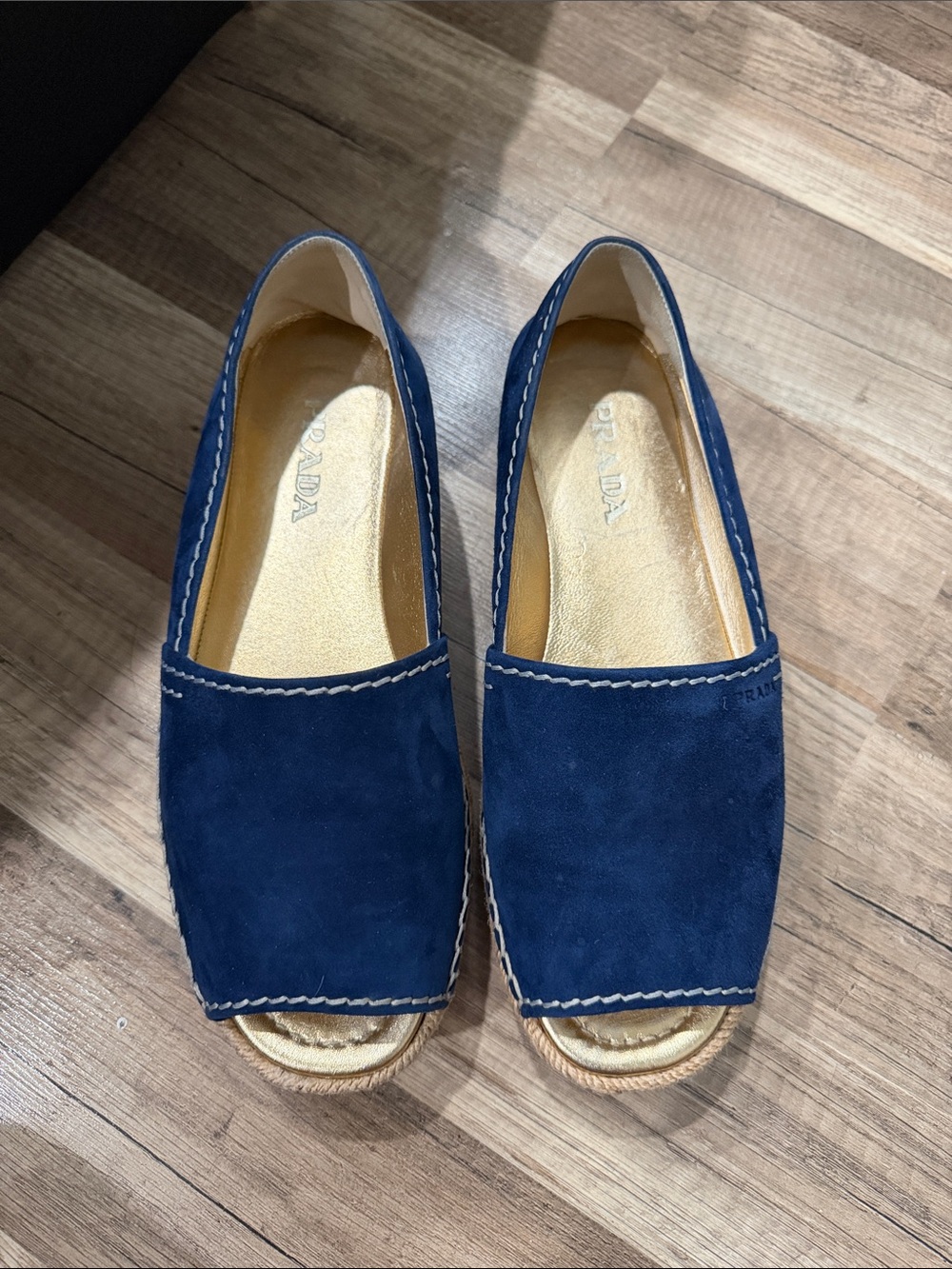 Prada Navy Suede Espadrille Open-Toe Flats